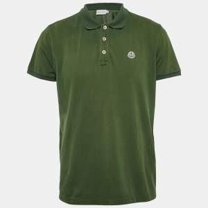 Moncler Green Cotton Pique Logo Applique Detail Polo T-Shirt XL