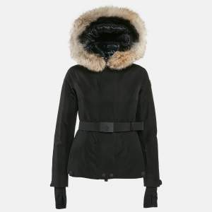 Moncler Grenoble Black Synthetic and Fur Detachable Hood Down Jacket XS