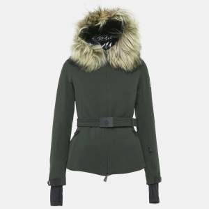Moncler Grenoble Green Nylon and Detachable Fur Hooded Down Jacket XS