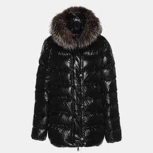 Moncler Black Nylon Fox Fur Trimmed Hood Down Jacket XXL