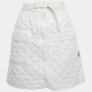 Pre Owned Moncler White Nylon Quilted A-Line Mini Skirt M
