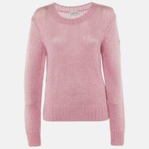 Pre Owned Moncler Pink Mohair Knit Crew Neck Sweater M