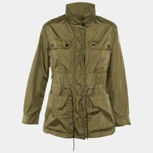 Pre Owned Moncler Olive Green Nylon Logo Patch Agde Jacket S