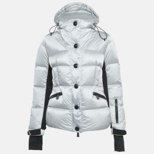 Pre Owned Moncler Silver Synthetic Down Ski Jacket M