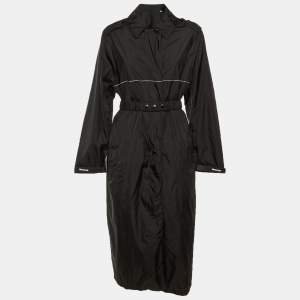 مملوكة مسبقًا Moncler Black Logo Print Nylon Long Jacket S