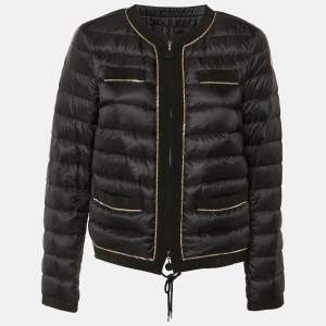 Pre Owned Moncler Black Embellished Trim Nylon Puffer Down Jacket L