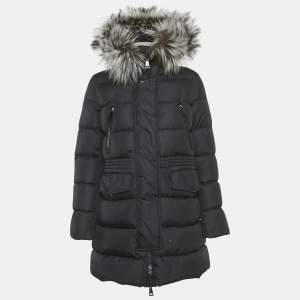 مملوكة مسبقًا Moncler Black Sherlyn Trim Nylon Aphroti Long Down Jacket M