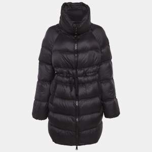 Pre Owned Moncler Black Polyamide Zip Front Long Jacket XL