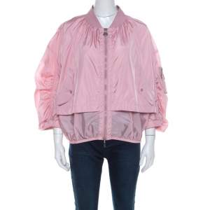 Moncler Pink Layered Zip Front Lightweight Bomber Jacket XL