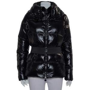 Moncler Grey Synthetic Quilted High Collar Belted Aliso Jacket L