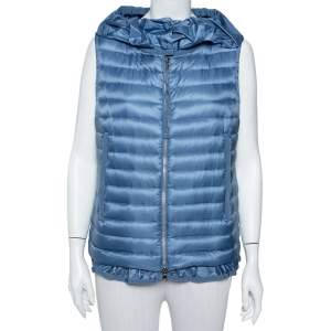 Moncler Blue Synthetic Quilted Hooded Sleeveless Eble Gilet L