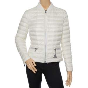 Moncler Ivory Down Quilted Elasticized Collar Detail Zip Front Jacket S