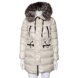 Moncler Off-White Synthetic Fur Lined Hooded Quilted Aphrotiti Jacket XS