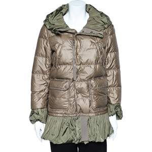 Moncler Khaki Down Synthetic Peplum Trim Detailed Seri Jacket S