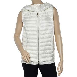 Moncler White Synthetic Quilted Hooded Sleeveless Eble Gilet L