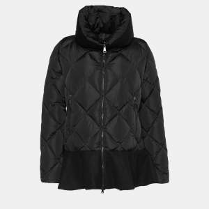 Moncler Black Flounce-Hem Vouglette Puffer Coat XL