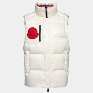 Moncler Ivory Synthetic Down Zip Front Sleeveless Jacket XL
