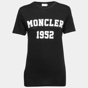 Moncler Black Moncler 1952 Printed Cotton Crew Neck Top S