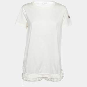Moncler Off White Cotton Drawstring Detail Short Sleeve T-Shirt L