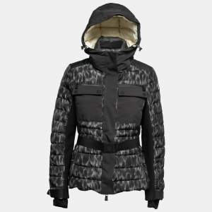 Moncler Black Animal Print Synthetic Quilted Down Jacket L