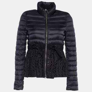 Moncler Black Synthetic & Lace Quilted Down Jacket XS