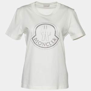 Moncler Ivory Jersey Crystal Logo Detail T-Shirt M