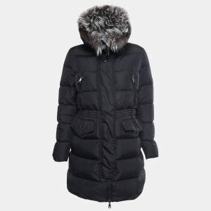 Moncler Black Synthetic Down Fur Trimmed Aphroti Giubbotto Jacket XL