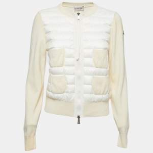 Moncler Cream Knit and Synthetic Zip Front Down Jacket S