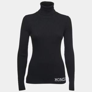Moncler Black Wool Rib Knit Ciclista Tricot Turtle Neck Sweater M