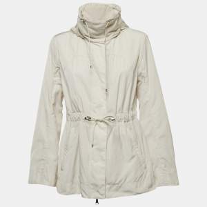 Moncler Off White Synthetic Drawstring Zip-Up Jacket M