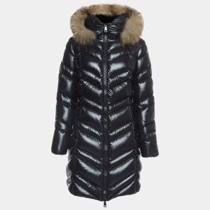Moncler Black Down Quilted Fulmar Long Jacket M