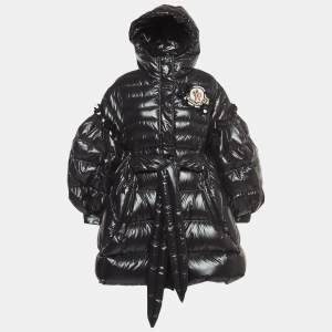 Moncler Black Nylon Embellished Belted Down Jacket M