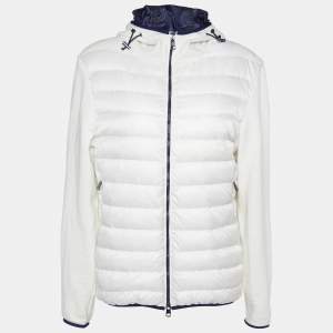 Moncler White Quilted & Knit Zip Up Hooded Cardigan L