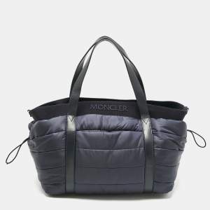 Moncler Navy Blue Quilted Nylon and Leather Mommy Bag