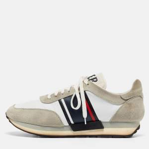 Moncler White/Grey Suede and Leather Low Top Sneakers Size 43