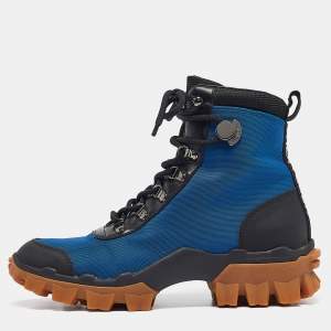 Moncler Black /Blue Leather and Canvas Ankle Boots Size 39