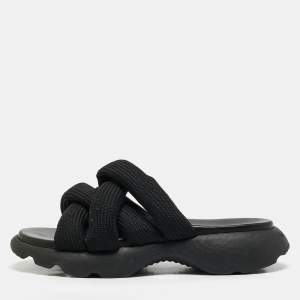 Moncler Black Knit Fabric Knot  Flat Sandals Size 39