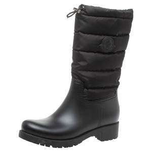 Moncler Black Nylon and Rubber Ginette Stivale Padded Mid Length Boots Size 37