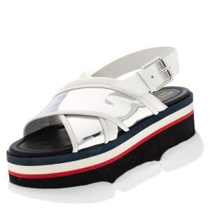 Moncler White/Silver Patent and  Leather Zelda Platform Sandals Size 37