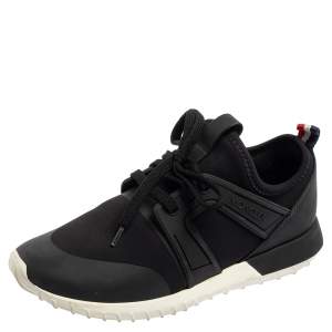 Moncler Black Knit Fabric And Rubber Meline Lace Up Sneakers Size 36