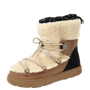 Moncler Tri-Color Shearling Fur and Leather Snow Boots Size 38 