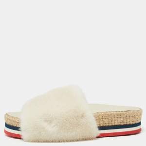 Moncler Cream Fur Flat Sandals Size 37