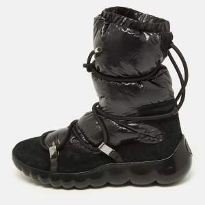 Moncler Black Fabric and Suede Lace Up Ankle Boots Size 40