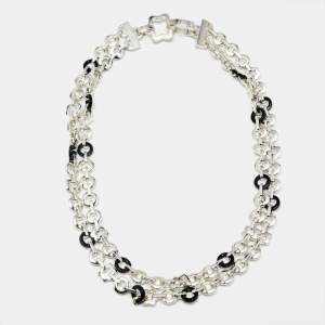 مملوكة مسبقًا Montblanc Signet Star Sterling Silver Onyx Link Chain Necklace