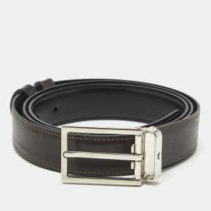 Pre Owned Montblanc Rectangular Buckle Reversible Belt Black/Brown Leather