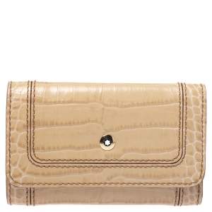 Pre Owned Montblanc Beige Croc Embossed Leather Key Holder
