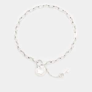 Pre Owned Montblanc Lock Key Mother of Pearl Sterling Silver Chain Link Bracelet