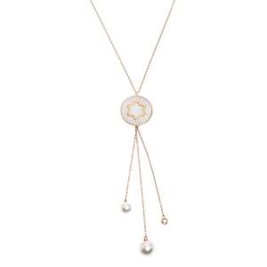 Montblanc Signet Mother of Pearl Diamond 18k Rose Gold Tassel Pendant Necklace