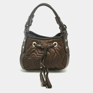 Pre Owned Montblanc Olive Green/Dark Brown Nylon Small Starisma Dalila Drawstring Bag