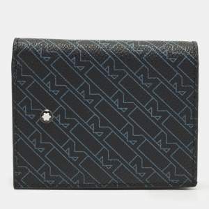 Pre Owned Montblanc Black/Blue M Gram Coated Canvas Bifold Wallet
